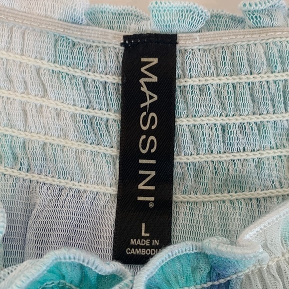 Massini Shirred Floral Blouse Flutter Angel Sleeves Size Large - Picture 8 of 12